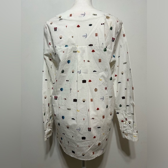 Vilagallo Travel Vacation Print Long Sleeve Popover Blouse New Without Tags - Picture 4 of 9